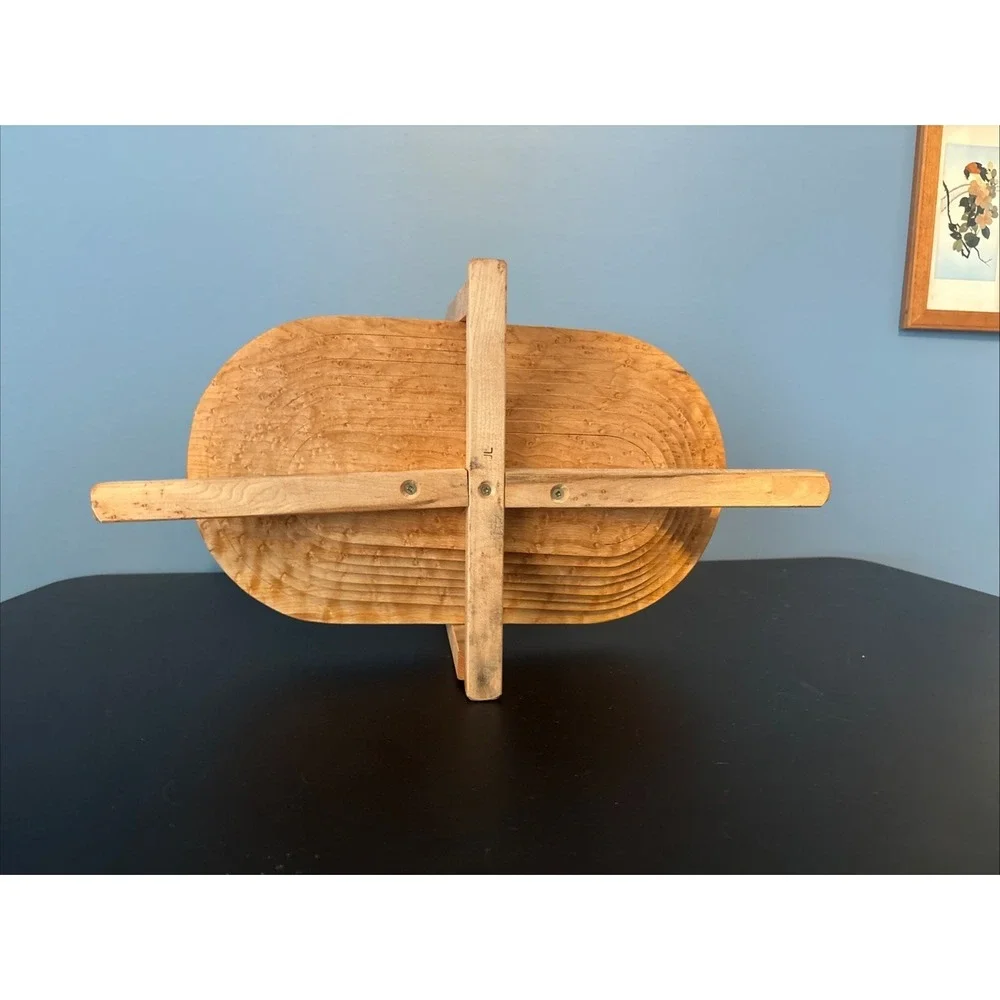 Collapsible Wooden Basket Oval Bowl Trivet Handcrafted 15